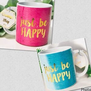 NWT Gorgeous TMD Pink Blue Just be Happy Pride Rainbow Inspirational Jumbo Mug